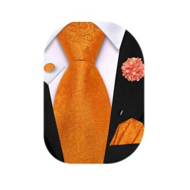 Dubulle Zipper Ties for Men Orange Paisley Striped Mens Pretied Neckties and Lapel Pin Pocket Square Adjustable Tie