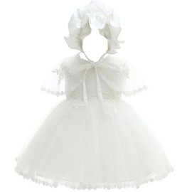 Leideur Baby Girl White Christening Dress with Hood Newborn Christening Dress Lace Dress for Wedding Birthday, White (white 4)