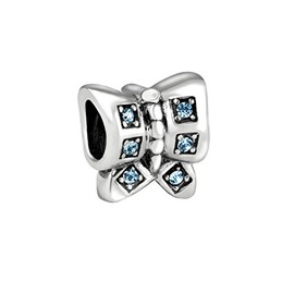 Quiges 925 Sterling Silver 3D Cubic Zirconia Crystal Butterfly Bead Charm, Crystal, Cubic Zirconia