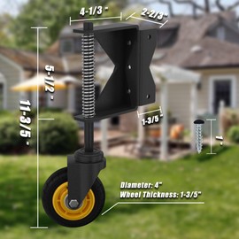 Lygoeege 4Inch Gate Wheel, 260lbs Capacity, Spring-Loaded Absorbing Solid Rubber Tire for Wooden/Fence Gate, with Screws & Screwdriver (1, Black Suit Left)