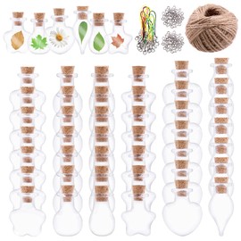 Keadic - Juego de 119 botellas de vidrio transparente de 6 formas, incluye botellas de deseo, tarros de vidrio con tapones de corcho, tornillos de ojo, cordel de 32 yardas para manualidades,