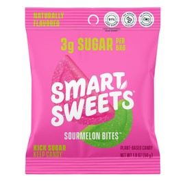 SmartSweets Sourmelon bites, Low Sugar Gummy Candy (3g), Low Calorie (130), Gluten-Free -1.8oz (Pack of 12) Packaging may vary