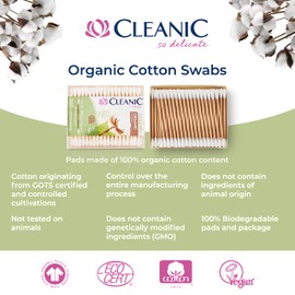Cleanic Naturals 2000 Ct Organic Cotton Buds | Cotton Buds Biodegradable | Eco Friendly Cotton Swabs for Ear Cleaning and Makeup Application | Zero Waste | Vegan Product (200 x 10 Pack)
