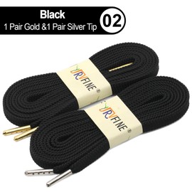 YJRVFINE 2 Pair Solid Color Thick Flat Black Shoelaces for Sneakers with Metal Tips 63 inches
