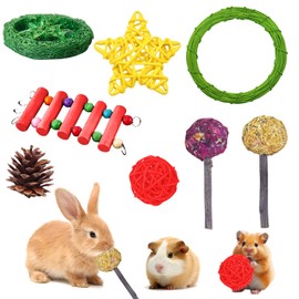Booaee Rabbit Accessories, 8 Pieces Guinea Pig Toy, Christmas Rabbit Chew Toy, Hamster Rabbit Toy, Activity Rabbit Accessory Set, Dental Care, Handmade Hamster