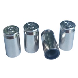 Real .45 Caliber Nickel Casing Valve Stem Tire Caps, Once-Fired Brass Bullet Valve Stem Covers, Shell Casing Valve Stem Caps, Accessories for Cars, Trucks, SUVs, Motorcycle, Bullet Gift - Set of 4.