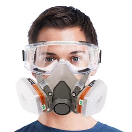 6200 Respirador reutilizable con anteojos de seguridad y filtros (Gris)