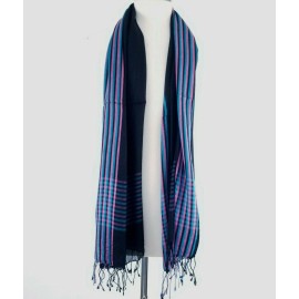 Amtal New Womens Scarf Wrap Black Blue Pink Stripes Fringe Light Weight