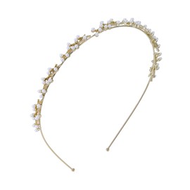 FOXNOV Women's Headband with Sparkling Pearl, Hair Clip, Thin, Handmade Hair Band, Flower, Hair Ornament, Simple, Gorgeous, Stylish, Bijou, Women's Hair Accessory, Gold