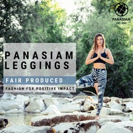 PANASIAM Batik Women's Long Yoga Leggings, Tights, Leggings for Everyday, Sports, Fitness - Unique, Natural Material, Super Soft & Elastic, Cs03 Blue Tone