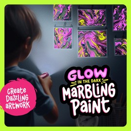 Dan&Darci Glow in The Dark Marble Paint Kit for Kids - Water Marbling Painting Art Set for Boys & Girls Ages 6, 7, 8, 9, 10, 11, 12 Year Old - Kid Crafts Birthday Gifts Toys - Arts Craft Activities