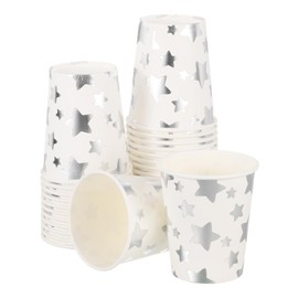 sourcing map Disposable Paper Cups, 50 Pack 9 OZ Party Decorative Cups for Coffee,Tea,Milk, Suitable for Party, Picnic,Travel and Event (Silver Star)