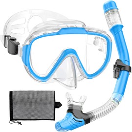Lealinga Children's Snorkel Set with 180° Anti-Fog Panoramic Wide View Diving Mask and Dry Snorkel Snorkelling Set, Anti-Leak Snorkel Mask with Nose Protection for Boys and Girls