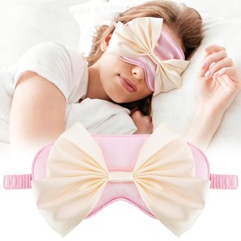 Silk Bow Sleepping Eye Mask - Soft Silk Pink Comfortable Blindfold Block Light Eyes Masks for Women Travel Bed Sleep Office Sleepover Nap Party Gift Supplies