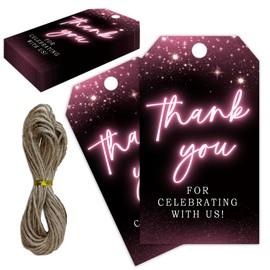 Thank You for Celebrating with Us Tag, 50 Pcs Pink Glitter Thank You Lables, 2x3 Inch Gift Tags with String for Wedding Birthday Baby Shower Bridal Shower, Party Decoration-A06