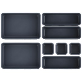 Drawer Organiser, Office Organiser System, Storage Box, 8-Piece Drawer Organiser, Kitchen, 3 Sizes, Adjustable, Non-Slip Organiser Box for Desk, Bathroom, Office, Utensils