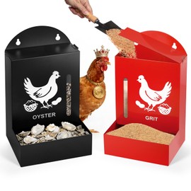 Crazydeer 2 Pack Chicken Grit and Oyster Shell Feeder, Metal Oyster Shell Feeder with Visual Window and Lid, Hanging Gravity Chicken Grit Feeder, Chicken Coop Accessories for Healthier Hens and Eggs