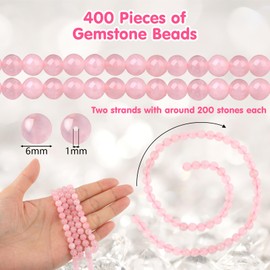 Pack of 120 Gemstone Beads for Threading, Round 6 mm Natural Stone Rose Quartz Beads with Hole, Gemstone Beads Crystal, Loose Rose Quartz Gemstone Stone Beads for Bracelets Chains Making