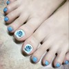 Press on Toenails, Spring Summer Black Leaf Pop Color Blue