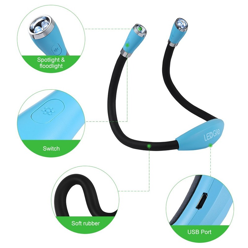 LEDGLE Neck Reading Light Rechargeable Neck Flashlights for Knitting, 4