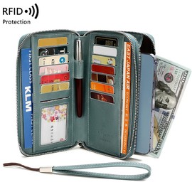 KARRESLY Women's Wallet RFID Blocking Credit Card Holder Large Capacity Long Ladies Billfold, Light blue