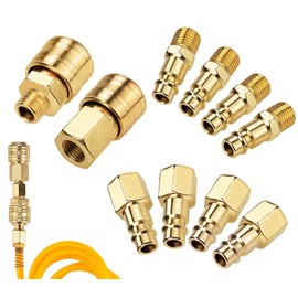 1/4 NPT Compressed Air Coupling 1/4 Inch Air Connection Quick Coupling Compressed Air Plug Nipple Air Hose Compressor Gold-Plated Air Line Connections Air Compressor Fittings Quick Connector with