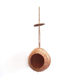 Rainforest Bowls Set of 2 Hanging Coconut Birdhouse - 100% Natural Nesting House for Parrot, Parakeet, Hummingbird, etc. - Hand Carved by Artisans, Eco-Friendly & Sustainable