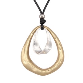 Bjesinmo Large Pendant Necklace Layered Boho Circle Leather Choker Necklace Chunky Boho Necklace for Women Long Sweater Necklace Boho Jewelry, Faux Leather, No Gemstone