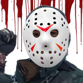 Máscara Jason Voorhees Viernes 13 Asesino Máscara de Plástico con Elástico Ajustable Disfraz para Haloween GRUPO CARNAVALLIA 1 pza Color: (Blanco)