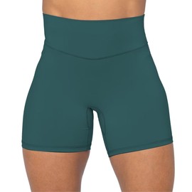 Sunzel - Pantalones cortos de motociclista de cintura alta sin costuras frontales para mujer, a prueba de sentadillas, yoga, entrenamiento, gimnasio, bicicleta, Verde bosque, Small