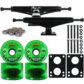 Longboard Skateboard Trucks Combo Set 76mm Bigfoot Cruisers Wheels with Black Trucks, Bearings, and Hardware Package (76mm Green Wheels, 6.0 (8.63") Black Trucks)