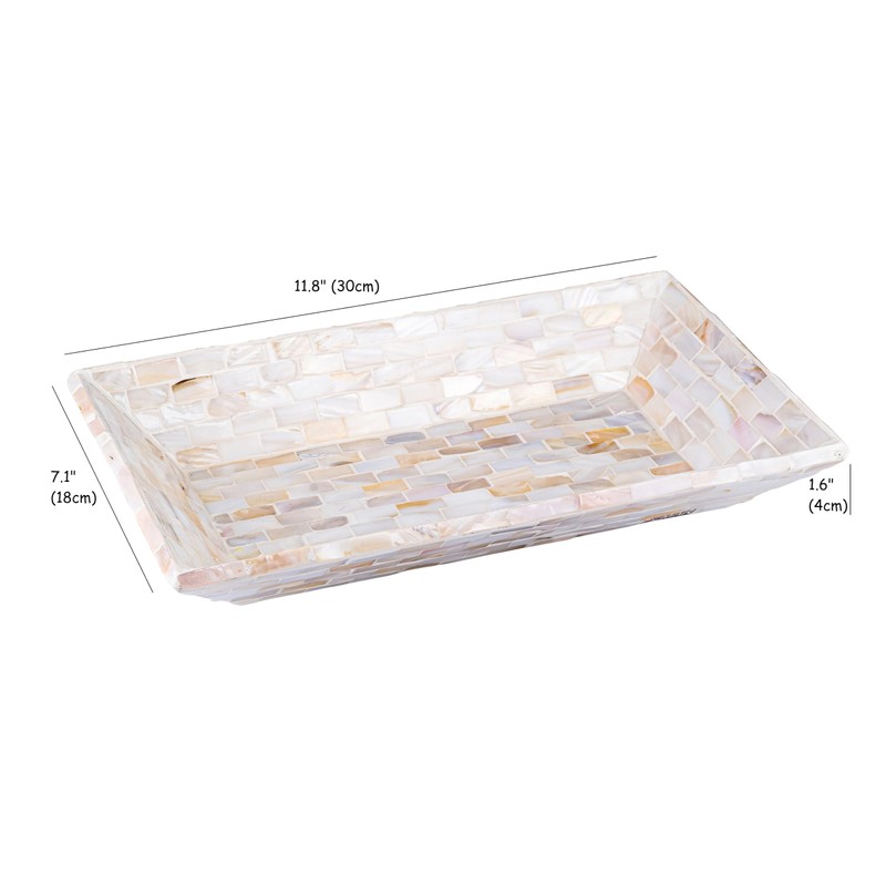 PEMAR 12"x7" Mother of Pearl Decorative Tray with Raised Edge