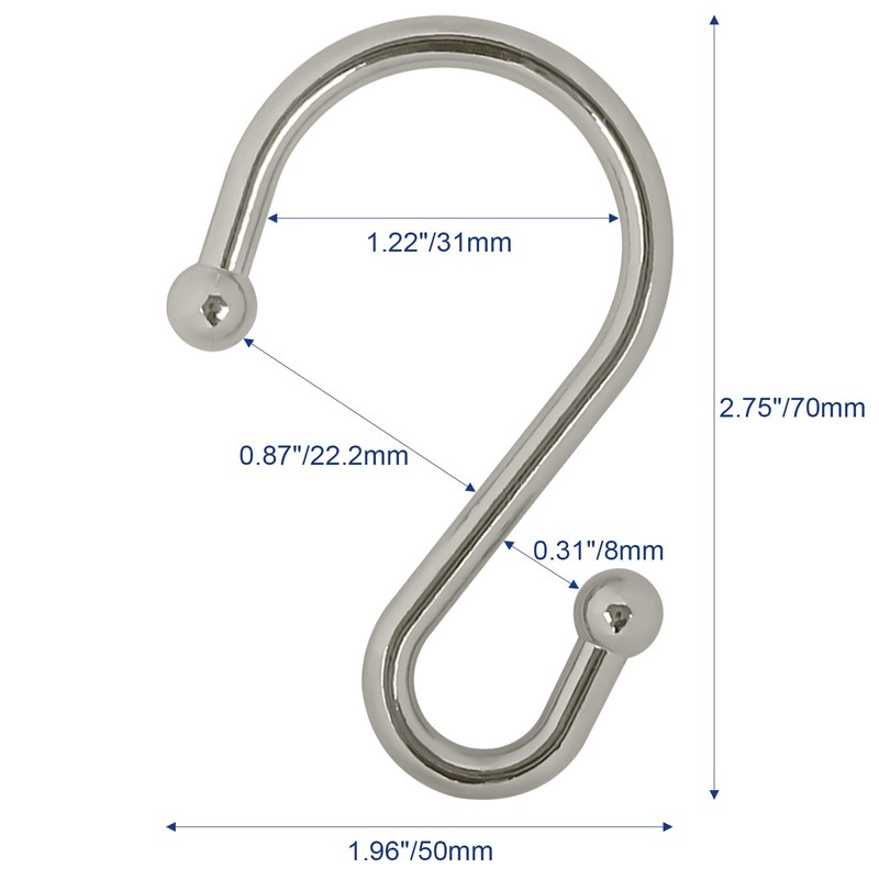 Metal Shower Curtain Hooks, Set of 12, Rust Proof Shower