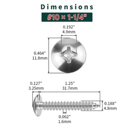 #10 x 1-1/4" Truss Head Wood Screws (50 pcs), 18-8 (304) Stainless Steel, Phillips Drive Truss Head Self Tapping Screws, Fayeploo (with Phillips Driver Bit)