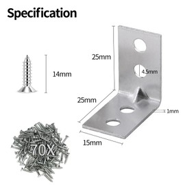 YHT 16Pcs L Shape Corner Brace Bracket with 70Pcs Screws,25x25x15mm Zinc Plated Steel Angle Brackets,90 Degree Corner Connectors for Fixing and Repairing Wood Furniture