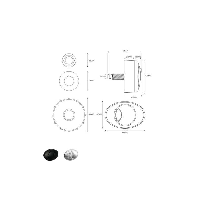 Black Noir Oval Dual Flush Push Button Replacement for Cable
