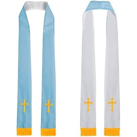 GraduatePro Church Clergy Stole Pastor Reversible 90" Pastor Choir with Gold Hand Embroidery Cross Tassel Unisex Blue White