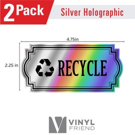 Recycle and Trash Decal Sticker - Elegant Look for Trash Cans, Containers, Garbage Bins - Laminated UV Protected Vinyl Decal 2588 (Silver - Holographic, XSmall)
