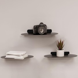 Spillbox Metal Floating Shelf | Wall Mounted Shelf | Invisible Mounting|Decorative Shelf|Living Room|Kitchen Organizer|Stand|Holder for Wi-fi Camera - Floating Shelf (Pack of 3) (Black)