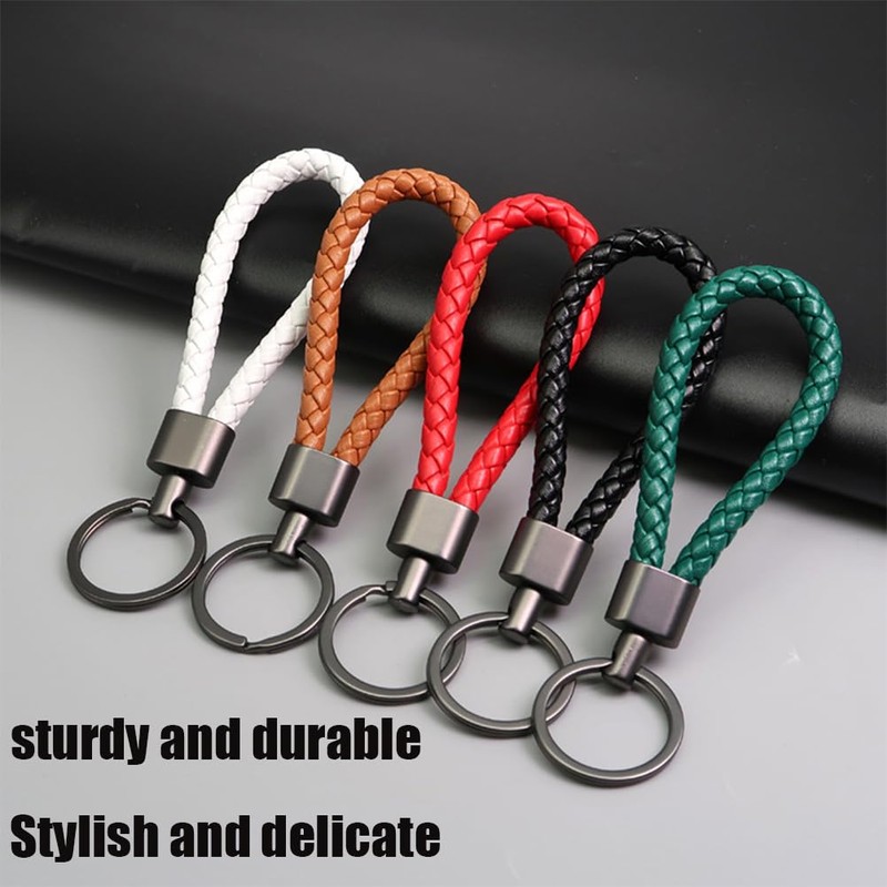JchEnye 3 Pieces Woven Leather Key Fob Zinc Alloy Car