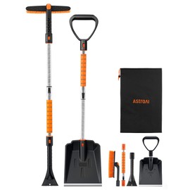 AstroAI 2" 1 Ice Scraper & Snow Shovel Kit, 47.2" Ice Scrapers for Car Windshield and 360° Pivoting Snow Brush, Extendable Snow Shovel with Foam Grip for Car, Trucks, SUVs, Vehicles（Orange）