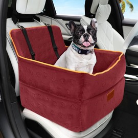 HEGGCOOE Dog Car Seat for Small Medium Dogs, Memory Foam Puppy Dog Booster Seat with Thick Cushion for Dogs Under 35lbs, Detachable Washable Pet Car Seat Travel Bed with Storage Pockets,2 Safety Belts
