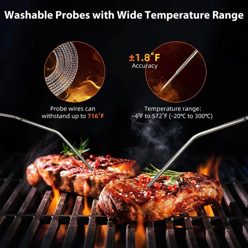Remote Meat Thermometer Wireless, Vauno Wireless Meat Thermometer for Grilling