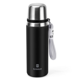 Insulated Stainless Steel Bottle 700ml/23.6oz with Cup Vacuum Thermo Bottle for hot and Cold Coffee Drink Water Thermo Flask with Cup.(Black,700ml)