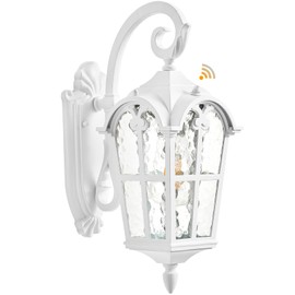 VIANIS White Porch Lights Outdoor, Outside Dusk to Dawn Light Fixtures Wall Mount, Exterior Lighting for House with Ripple Glass, Lantern Fixture for Patio Garage Front Coach, Anti-Rust Waterproof