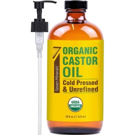 Seven Minerals New 16 fl oz Glass Bottle Castor Oil Organic Cold Pressed Unrefin