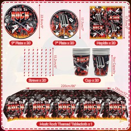 Rock and Roll Party Supplies, Including Plate , Napkins, Tablecloth, Straws ,for Rock Music Theme Party Decorations Serves 20 Guest