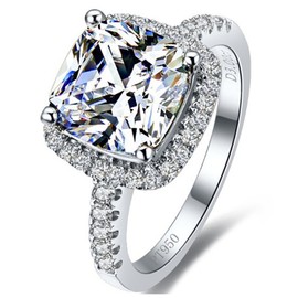 I-J VVS1 2CT Cushion Engagement Ring for Women Sterling Silver NSCD Simulate Diamond Ring (7.5)