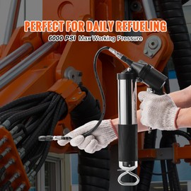 Happybuy Pneumatic Grease Gun, 6000 PSI, 14 OZ/400 CC Air Powered Lubricator with 18.5" Flex Hose, Includes 1 Black Flat, Pointed, Bent Metal Pipe, and Locking Clamp Couplers