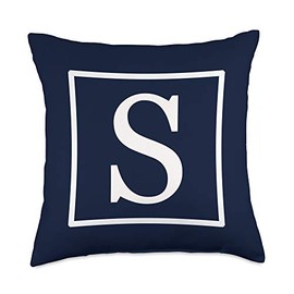 White English Alphabet Letter S Monogram Initial Navy Blue Throw Pillow